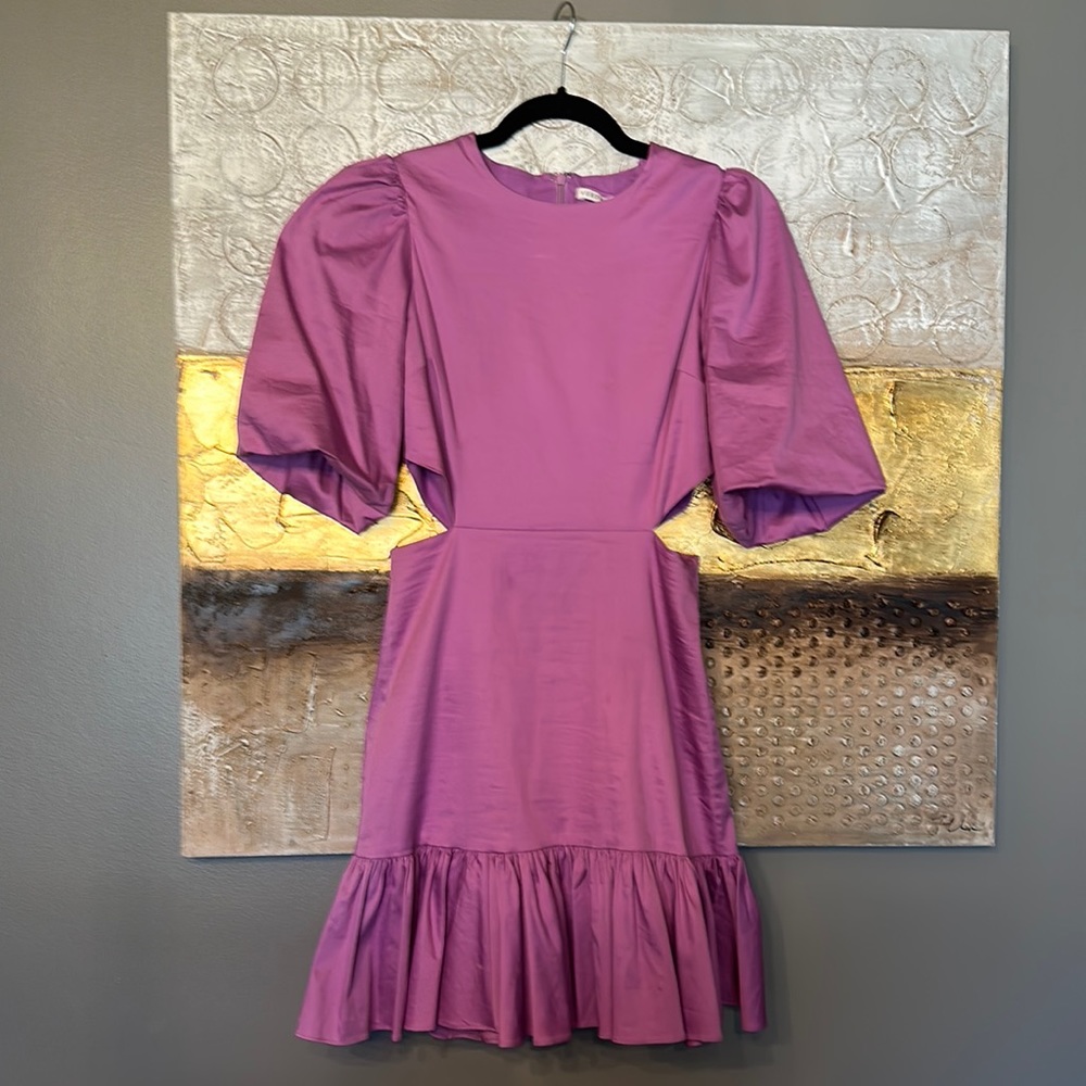 Veronica Beard Lilac Puff Sleeve Cut Out Dress